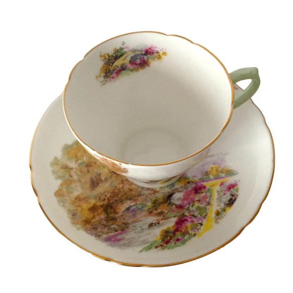 Vintage Shelley Heather Teacup & Saucer New Cambridge England Landscape … - Picture 2 of 8